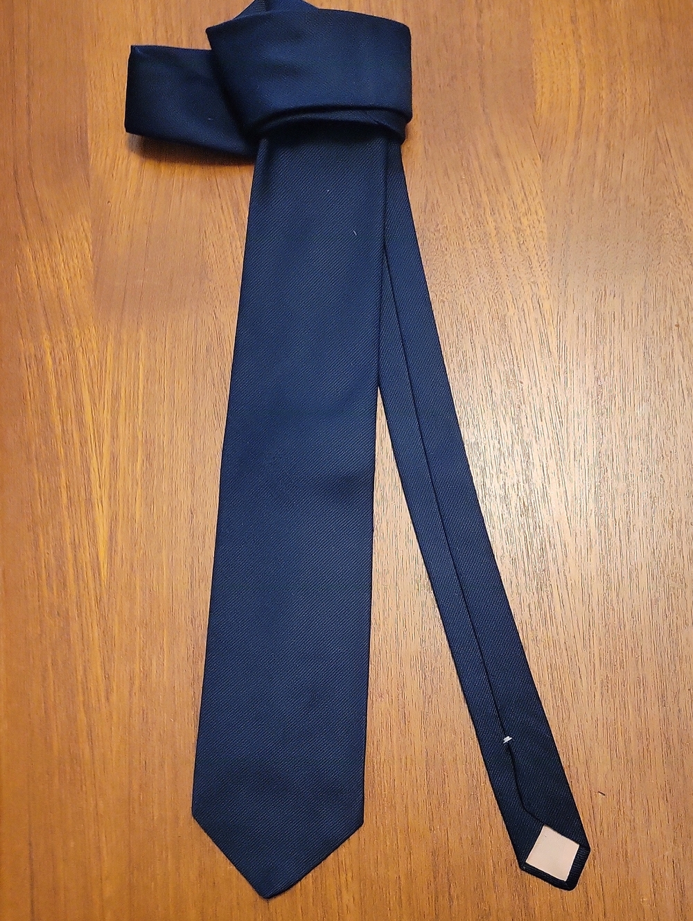 Vintage 70s Cappuccino Navy Blue Golden Clasp Tie Patented Built In Clip